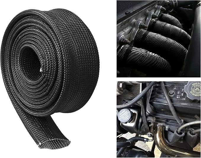Heat Shield Sleeve Fuel Line Heat Shield Auto Hose Spark Plug Wire Cover Protectors Boots Roll 2500 Degree for Car&Auto Wire Loom Brake Cable (1" IDX10', BLACK)