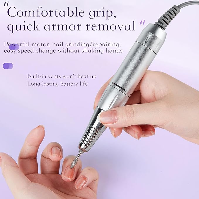 ANRLO Professional Electric Nail Drill, 45000 RPM Cordless Rechargeable E-File Machine, with 12 Bits, Sanding Bands, LCD Display for Acrylic Gel Nails (DMJ-BLY-P30-Black)