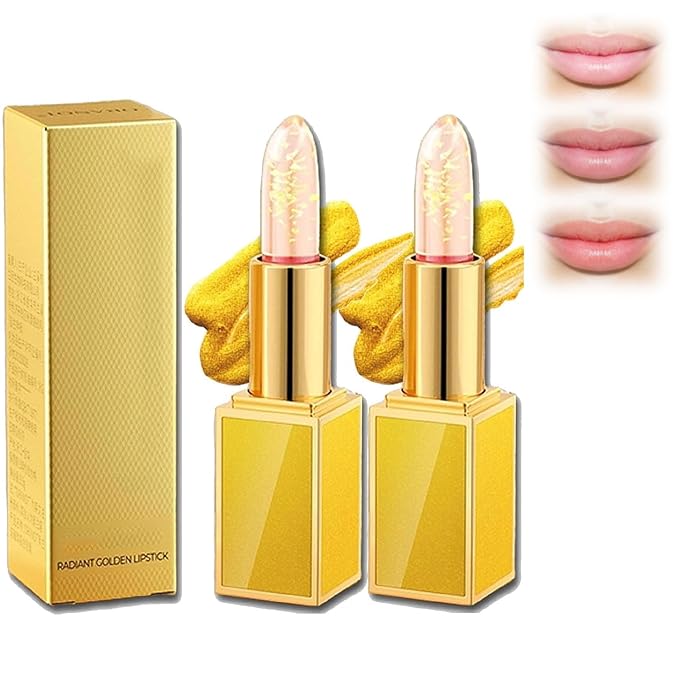 2PCS Transferproof Color Changing Lipstick, Color Changing Lipstick Gold Foil for Women, Moisturizing Glossy Shine Lip Gloss, Deep Nourishment