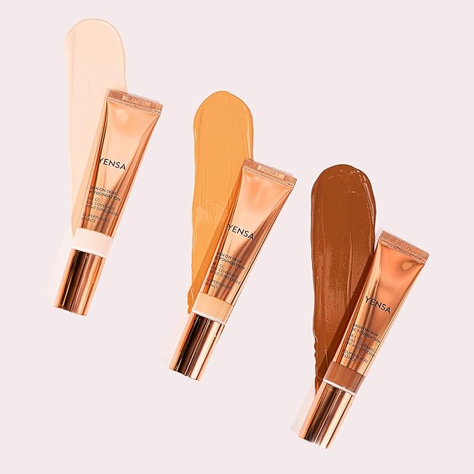 YENSA Skin on Skin BC Foundation Makeup - CC, BB Cream & Full Coverage Foundation-In-One - Buildable, Radiant Finish with SPF 40, Hyaluronic Acid, Peptides & 8 SuperBlacks - Medium Neutral (1 oz)