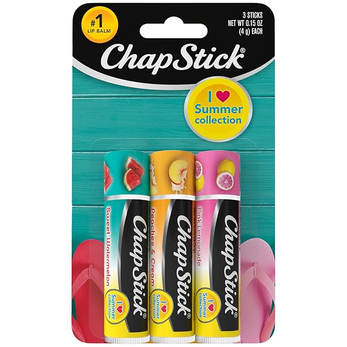 ChapStick Lip Balm, I Love Summer Collection, Variety 3-Pack – Sweet Watermelon, Peaches & Cream, Pink Lemonade, Moisturizing Lip Care, 0.15 Oz Ea