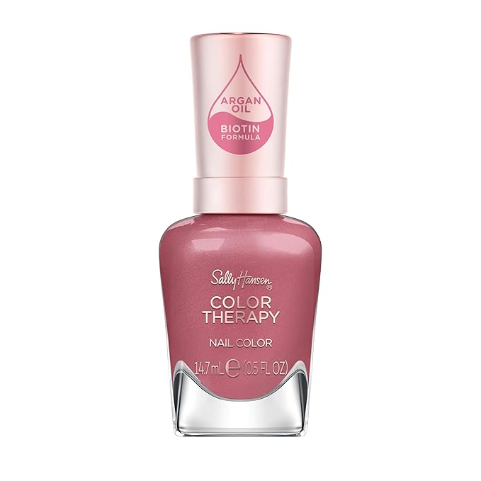 Sally Hansen Color Therapy Nail Polish | Biotin, Argan Oil, Long Lasting, Healthy Nails, Nail Strengenther, Opaque | 285 Thera-Tulip | Rose Pink Nail Color