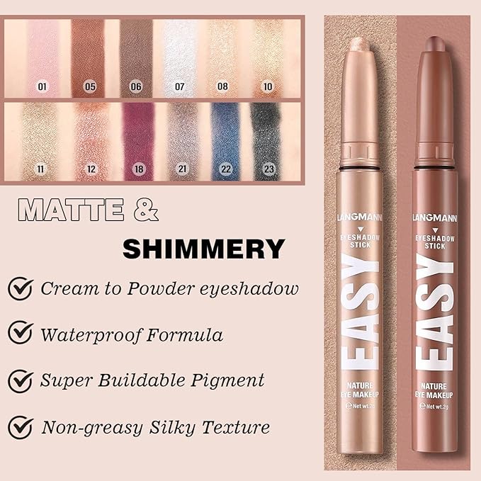 Rose Gold Eyeshadow Stick Makeup, Glitter Cream Eye Shadow Pencil,Eye Brightener Crease proof Matte Eye Shadow Brightener Stick,Waterproof Long Lasting Eye Highlighter Crayon Eyeliner