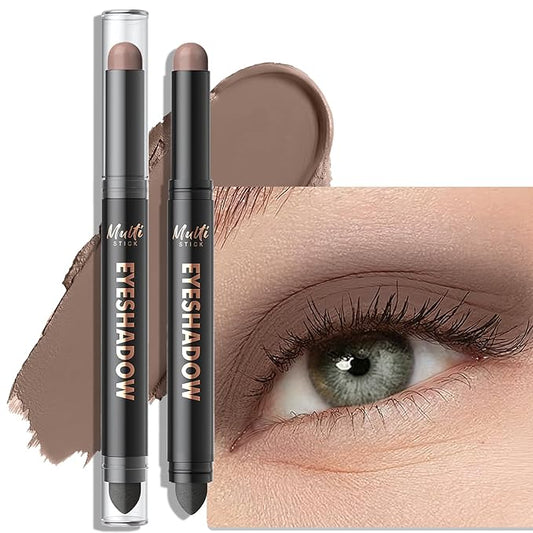 Dual-Ended Eyeshadow Stick - Long-Lasting Cream Eye Shadow Stick Crease-Proof Matte Eyeshadow Pencil, Easily Blendable Multi-Use Eyeliner Eye Brightener Makeup with Built-in Smudger, 14 Taupe
