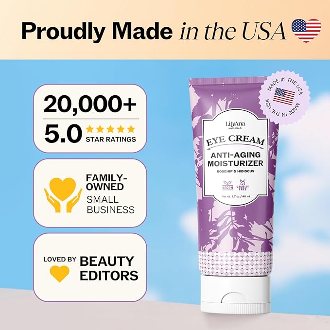 LilyAna Naturals Eye Cream for Dark Circles and Puffiness, Under Eye Cream for Wrinkles and Bags, Anti Aging - helps Improve Dryness; for Sensitive Skin - 1.7 oz - Made in USA