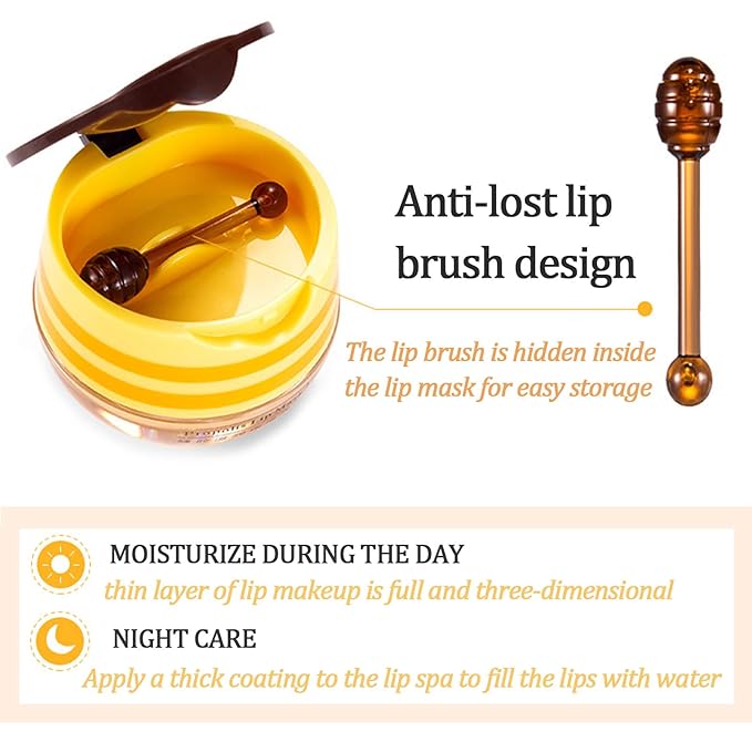 Bee Lip Balm Honey Pot, 4 Pack Honey & Strawberry Lip Mask Propolis Lip Mask Moisturizing Hydrating Prevention Dry and Cracked Lip Scrubs Exfoliator (2 Honey+2 Strawberry) (D#)