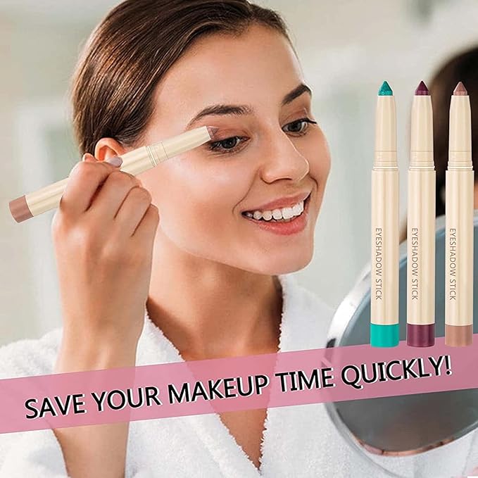 Eyeshadow Pencil Makeup, Waterproof Hypoallergenic Long Lasting Crayon, Highlighter Matte Cream Eye Shadow Stick, Glitter Primer Palette Shimmer Eyeliner Pen, Red