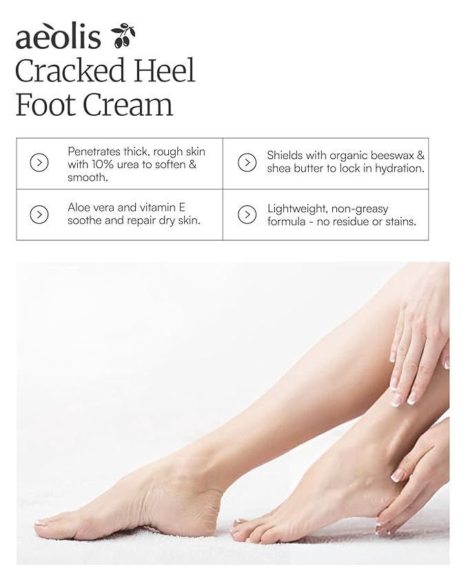 AEOLIS 10% Urea Foot Cream for Cracked Heels (2.03 fl oz), Beeswax, Shea Butter, Aloe Vera & Vitamin E – Deep Moisturizing Care for Rough Feet – Dry Heels Treatment & Softening Foot Cream