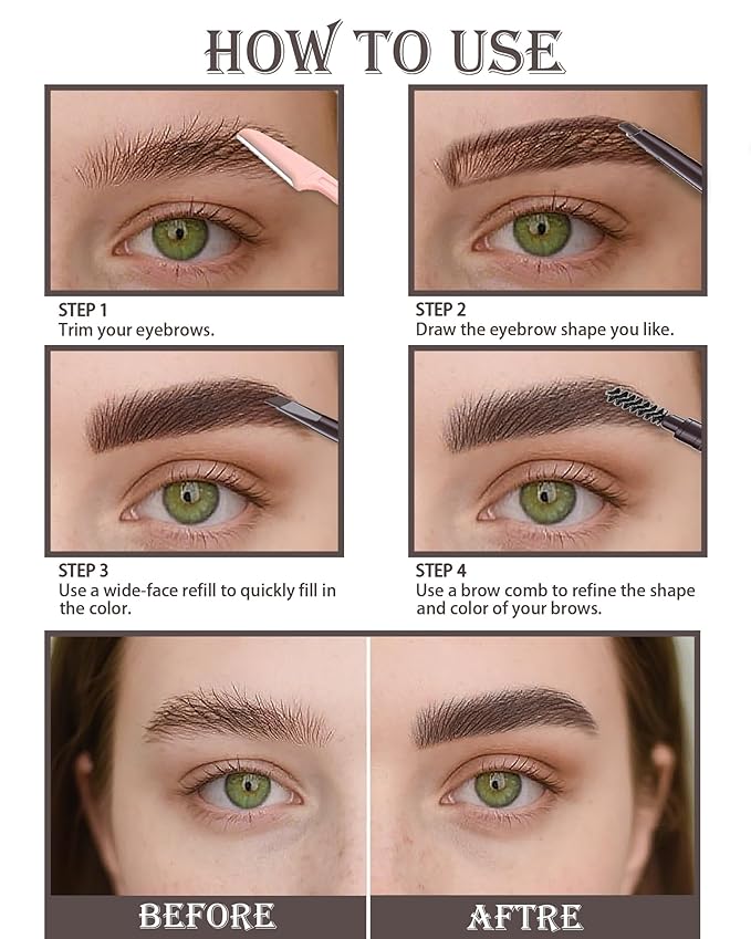 Berinist 6 Pack Medium Brown Eyebrow Pencil, Waterproof Eye Brow Pencils for Women- Dual-Ended with Spoolie Brush and Triangular Tip for Easy Defining, Natural Fill, Long-Lasting Brows, Sweatproof