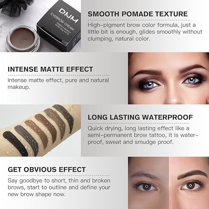 BEFIVECOK Eyebrow Pomade Kit with Dual-ended Eyebrow Brush, Water and Stain Resistant High Pigment Pomade, Corrects Brow Imperfections for Natural Long-lasting Brow Makeup (11# Black)