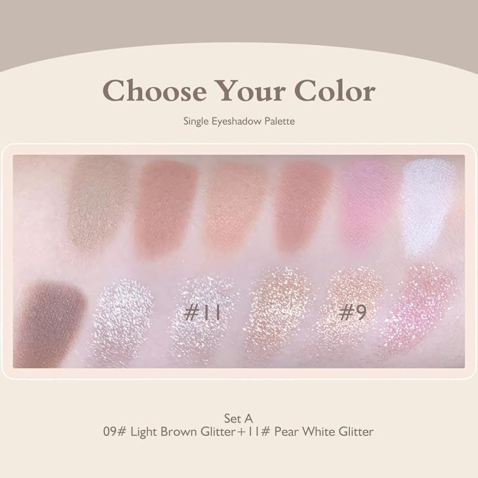 Shimmer Glitter Eyeshadow Palette 2 PCS, Pear White Light Brown Eye Shadow Palettes Neutral Eyeshadow for Women, Smooth Powder Lightweight Blendable High Pigment Compact Daily Eyes Makeup, Set A