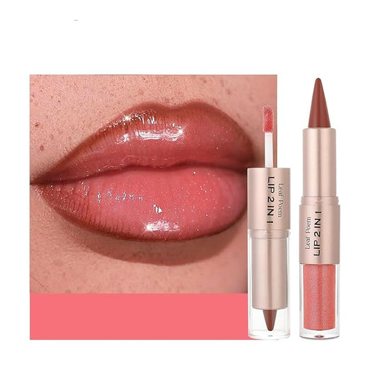 2-in-1 Double-Ended Matte Lip Liner & Lip Gloss Duo, Peach Nude Ombre Lip Combo Pencil, Lip Liner and Lipstick Gloss Set for Defined & Fuller Looking Lips, #04 Peach Nude
