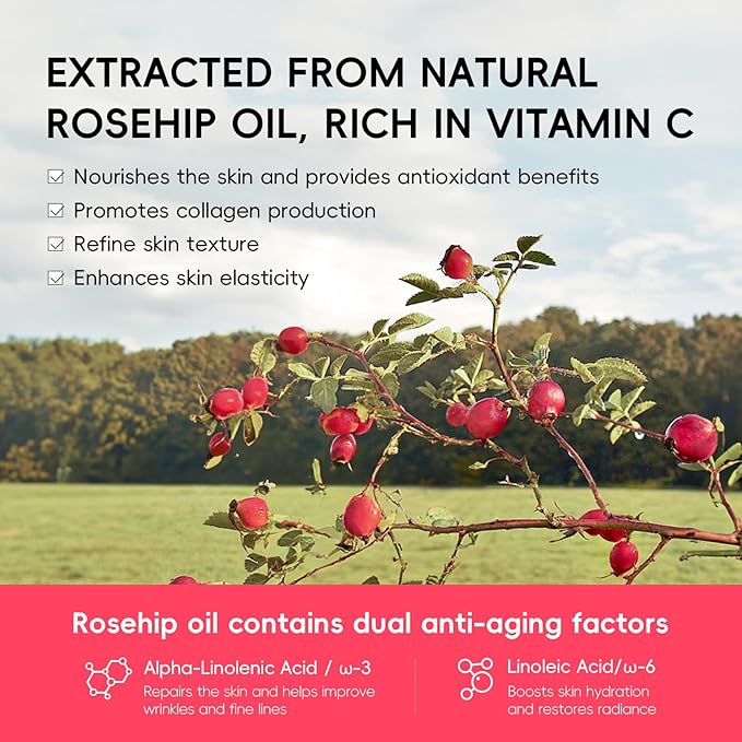 Rosehip Skin Care Sets, Rosehip & Vit-E Skincare Kits, Restore Skin Elasticity, Refine Texture, Even Tone, Moisturizing, for All Skin Types, Valentine's Day Birthday Gift, Luxurious 6PCS