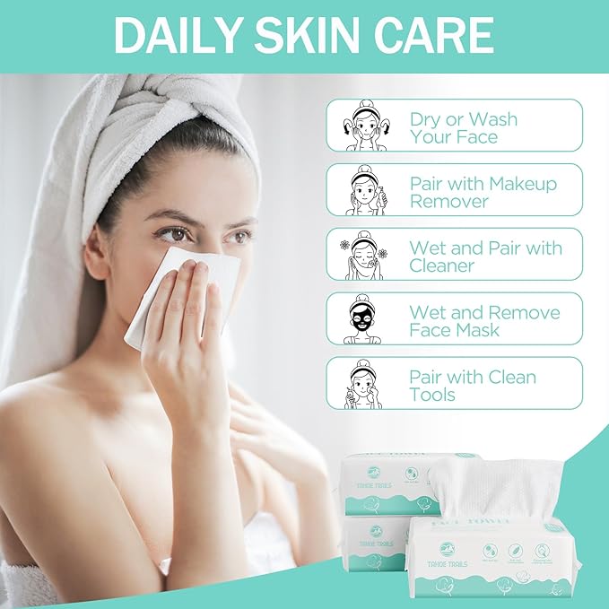 Tahoe Trails Disposable Face Towel, Soft Dry Wipe, Lint Free, Dry Wet Use for Sensitive Skin, Cotton Facial Tissue, Makeup Removing, Surface Cleaning 7.87 * 7.87inch, 80Count