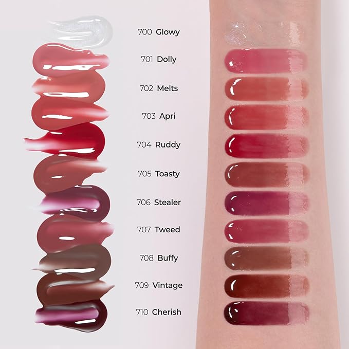 Laka Fruity Lip Glotioner, 10ml/0.33 fl.oz, Lip Gloss with High Shine Vivid Colors, Jelly tip for Hygienic & Easy Application, Plumping Conditioner, Vegan, K-Beauty (#701 Dolly)