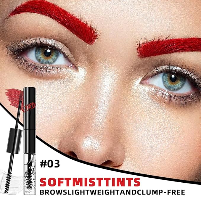 2in1 Semi-Permanent Eyebrow Gel & Lamination Gel, Eeybrow and Lash Gel, Lightweight and Waterproof Tinted Brow Gel For Up To 24HR Hold, Built-In Styling Comb - Clear Eyebrow Gel(03#Red)