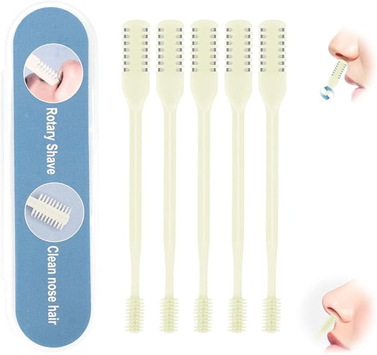5PCS 2-in-1 Nasal Hair Cutter, Upgrade Manual Double Sided Nose Hair Trimmer Cutter for Women and Men 360°Rotating Nose Hair Remover Grooming Tool knife Razor Portable Nostril hair kit (Beige)