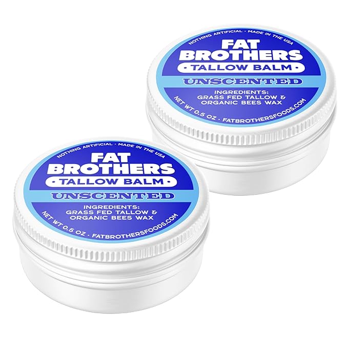 Tallow Lip Balm – Unscented, 2-Ingredient (Beef Tallow + Organic Beeswax), 0.5 oz Metal Tin (3X Larger Than Standard Tubes), Pure, Petroleum-Free, Ultra-Moisturizing - 2 pack