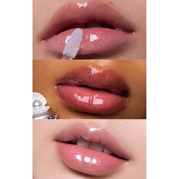 Flower Knows Shell's Jewel Nourishing Lip Glaze,Shimmery Clear Lip Gloss with Hyaluronic,Moisturizing Plumping Oil,Non-Sticky for Girls & Women,0.16 Fl.Oz(P06 Lunar Jelly)