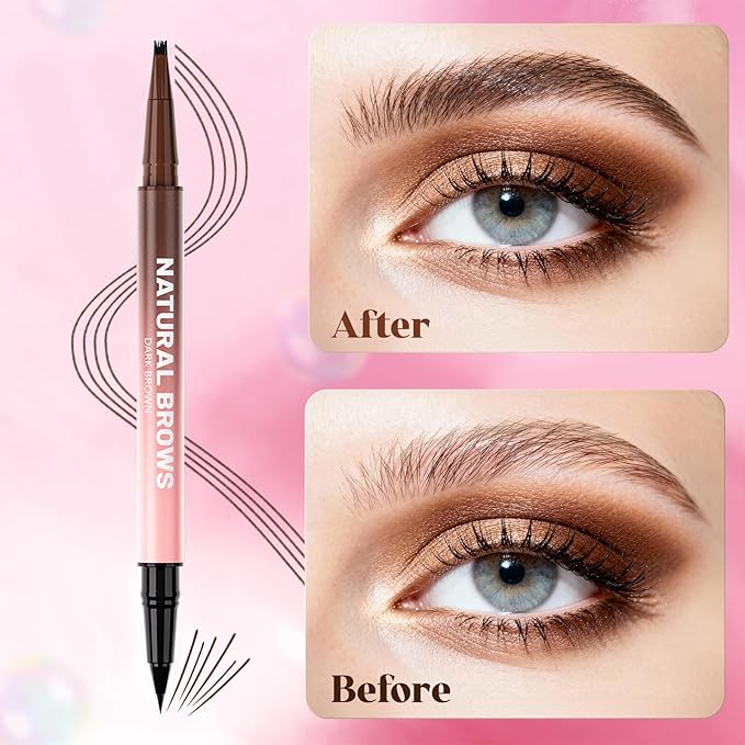 Microblading Eyebrow Pencil for Women, Waterproof Eyebrow Pen with Micro-Fork Tip & Precise Brush-Tip, Natural Hair-Like Brows, Long-Lasting Smudge-Proof Eye Brow Tint, Dark Brown,1 Pack