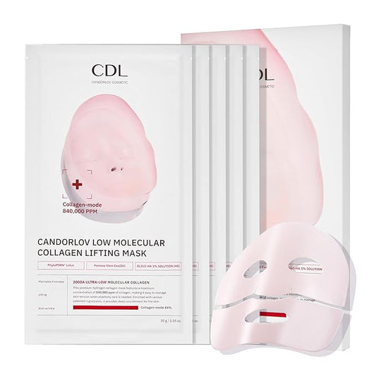 CANDORLOV Overnight Collagen Lifting Face Mask 5 Sheets, Korean Face Lifting Deep Hydrogel Mask for Glass Skin, Anti-Aging with PDRN, Hyaluronic Acid for Elasticity, Firmness