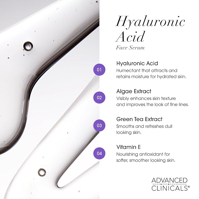 Advanced Clinicals Hyaluronic Acid Moisturizer Body Cream + Hyaluronic Acid Serum 2PC Skin Care Set | Face Serum & Body Lotion Help Diminish Appearance Of Wrinkles, Fine Lines, & Dry Skin, 2PC Bundle