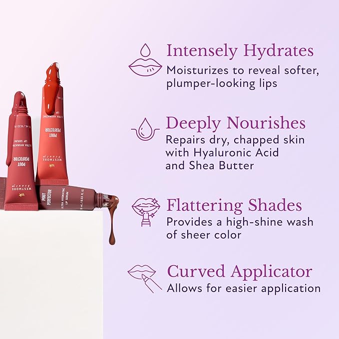 Westmore Beauty Pout Perfector Lip Gloss – Intensely Hydrating Sheer-Tinted Balm with Hyaluronic Acid & Vitamin E – Plumps & Nourishes Dry, Cracked Lips for a High Shine Finish – Soft Rose, .33 oz