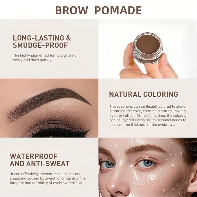 MAEPEOR Eyebrow Pomade 6 Colors Matte Smooth Full-pigmented Brow Pomade Long Lasting Waterproof Natural Brow Gel for All Skin Types and Tones (Matte, 04 Soft Brown)