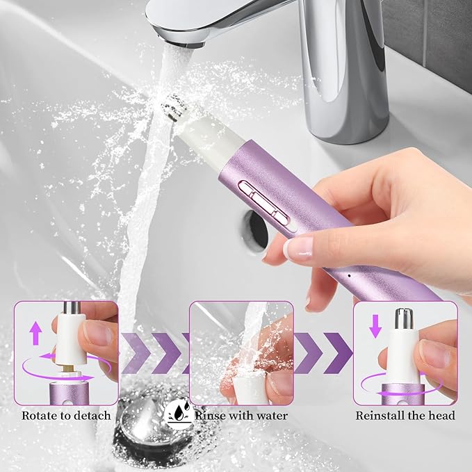 2025 Rechargeable Nose & Ear Hair Trimmer, Dual-Edge Blade Electric Clipper for Women Men, Facial & Eyebrow Hair Removal Tool, Powerful Motor, Painless, Easy to Clean (Purple)