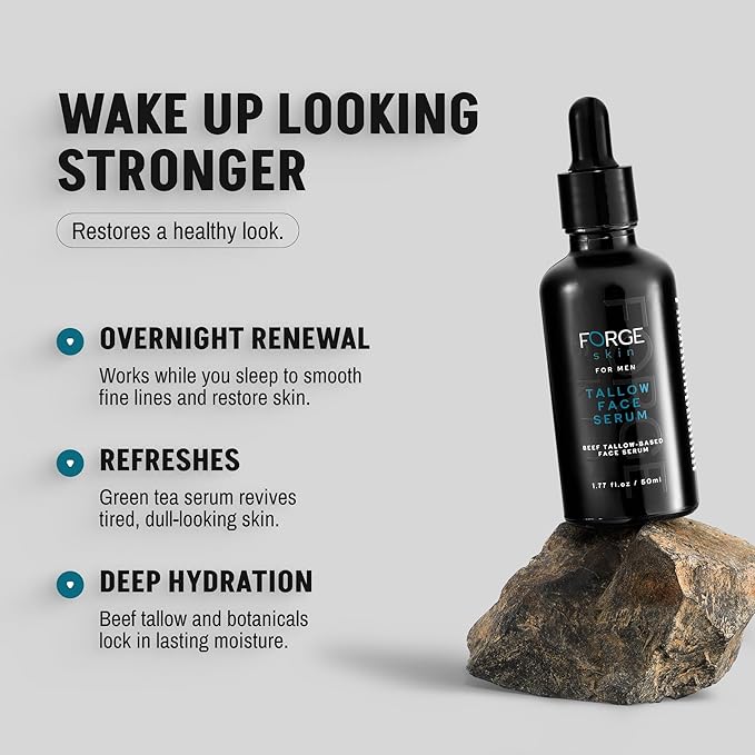FORGE SKIN® Night Beef Tallow Serum for Men [TALLOW-BASED] - Facial Essence for Face Wrinkles with Essential Oils - Natural Green Tea Skincare for Radiance and Skin Hydration (1.7 OZ)