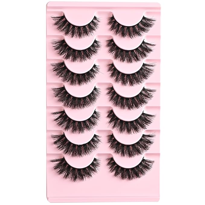 FARRED Lashes Cat Eye False Eyelashes Fluffy Wispy Lash Strips Natural Voume Fake Eyelash Mink Eye Lashes Natural Looking 7 Pairs Full Short Strip Pestañas Set Small Cateye Easy Lashes for Beginners