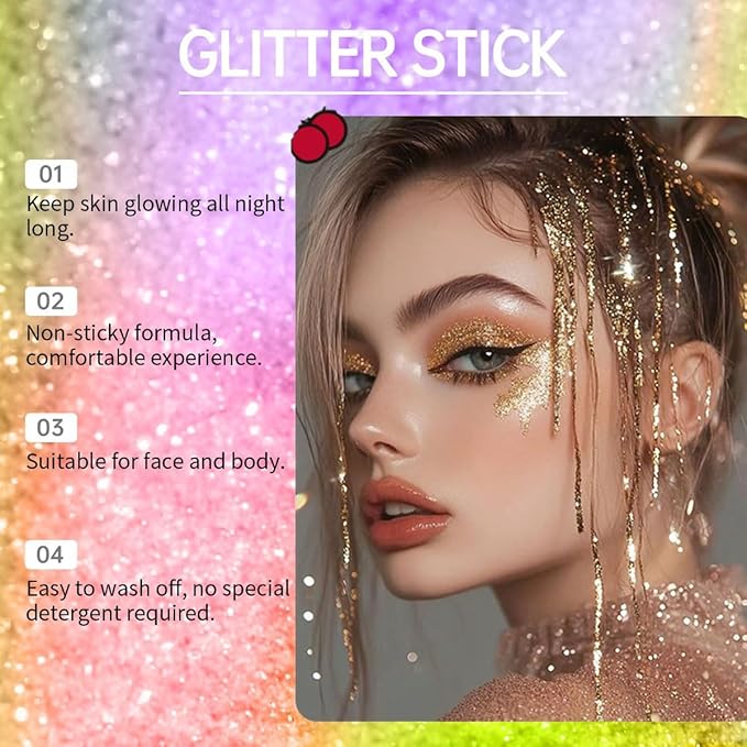 Gold Body Glitter Stick, Holographic Sparkling Neon Outfit Singer Concert Music Rave Festival Accessories Face and Body Glitter Gel Makeup.