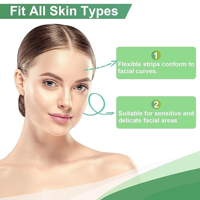Facial Wax Strips - 100 Count, Facial Hair Removal for Women, Waxing Strips for Face Eyebrow Upper Lip Cheek Hair Remover, Quick & Painless Waxing Kit for All Skin Types