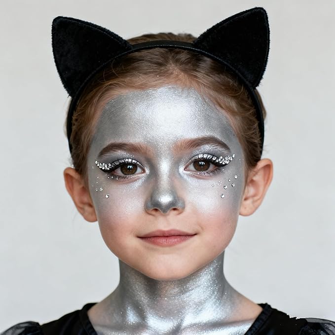 Go Ho Cream-Blendable Silver Face Paint (1.06 oz),Waterproof Metallic Silver Face Body Paint Stick for Halloween Costumes Cosplay SFX Makeup
