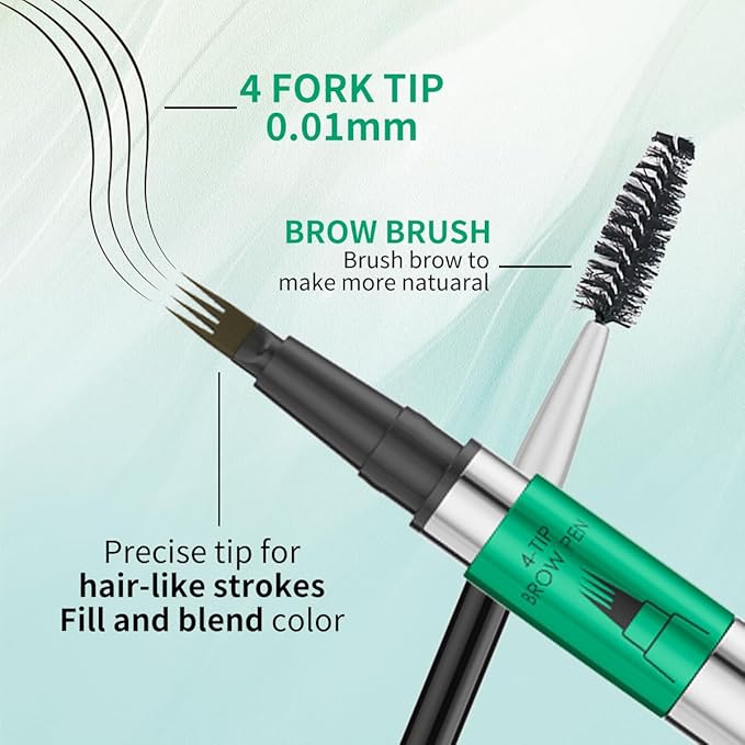 Microblading Eyebrow Pen, 4 Tip Precise Microblade Eyebrow Pencil That Looks Like Hair, Waterproof Natural Eye Brow Pencils for Women, Non Dry Out and Last All Day (Brown)