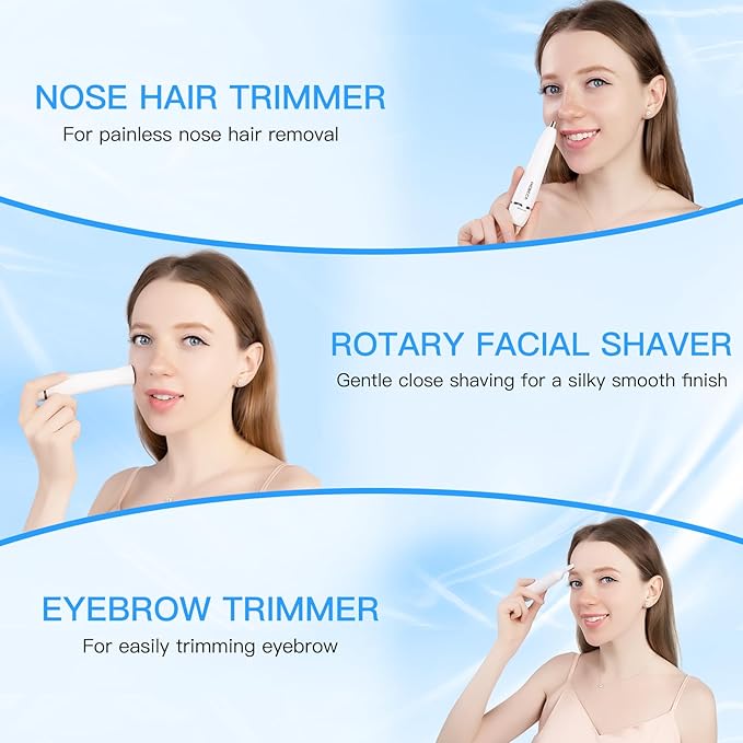 HEBECA Ear Nose Hair Trimmer for Women, Eyebrow & Face Hair Trimmers, 3in1 Electric Facial Hair Trimmer, Waterproof & Rechargeable Women's Face Hair Remover Portable (White)