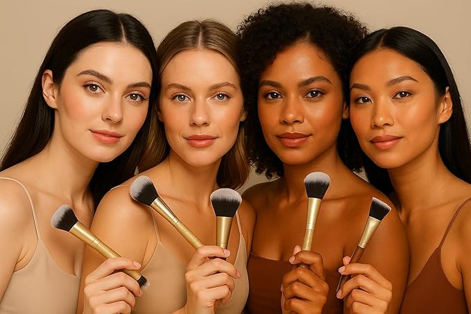 Dual-Ended Makeup Brush Set by High Cosmetic Agency – Professional 4-Piece Kit for Foundation, Blush, Bronzer & Concealer | Soft Bristles | Cream & Liquid Compatible.JUEGO DE BROCHA PARA MAQUILLAJE