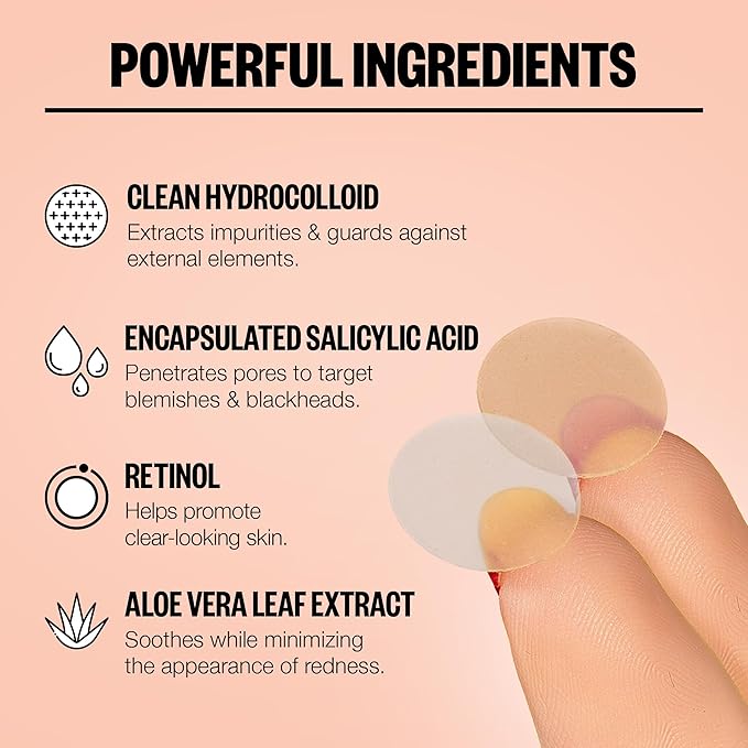 PEACE OUT Acne Day & Night Duo, Sheer Hydrocolloid Pimple Patches For Day Plus Overnight Acne Dots, Helps Clear Blemishes Quickly with Salicylic Acid, Retinol and Aloe Vera, 20 dots