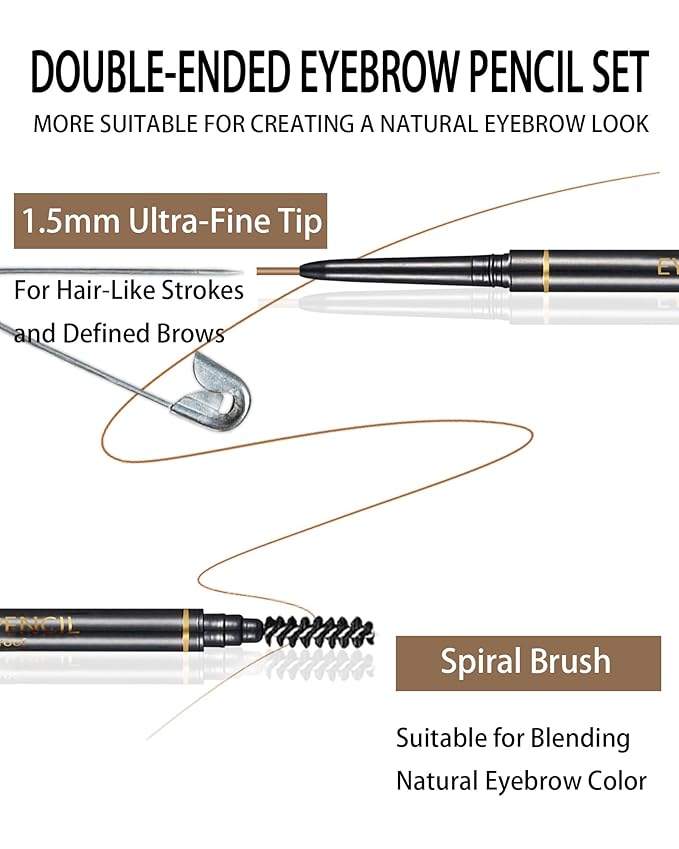 SUMEITANG Medium Brown Eyebrow Pencils for Women, 12Pcs Ultra Slim Eyebrow Pencil with 2 Brow Razors Kit, Double Head 1.5mm Micro-Fine Tip & Spiral Brush, Can Draw Fine and Long-Lasting Brows Makeup