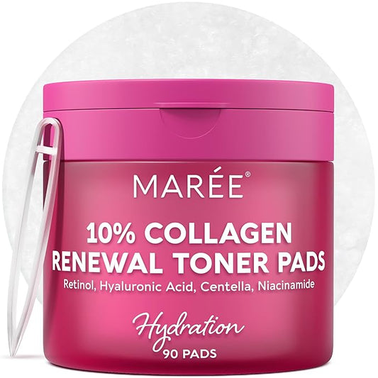 MAREE Collagen Acne Clearing Polishes - Toner Pads with Retinol - Minimizing Wrinkle Zero Pore Pads - Hydrating Toning Collagen Pad with Retinol & Centella Device - Anti Aging Brightening Wipes