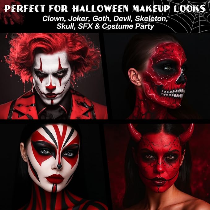 BOBISUKA Red Face & Body Paint Stick Water-Based Washable Face Paint Makeup Stick for Halloween Skeleton, Skull, Devil, Goth, Clown, Joker Cosplay, SFX, Sports Eye Black & Costume Party