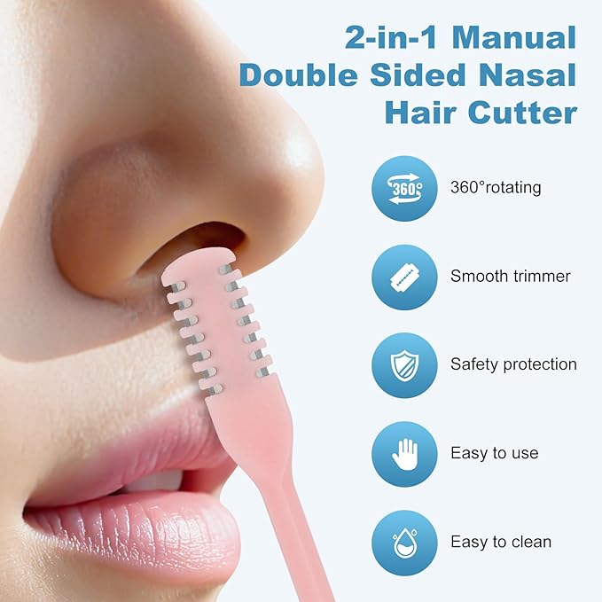 5PCS 2-in-1 Nasal Hair Cutter, Upgrade Manual Double Sided Nose Hair Trimmer Cutter for Women and Men 360°Rotating Nose Hair Remover Grooming Tool knife Razor Portable Nostril hair kit (Colorful)