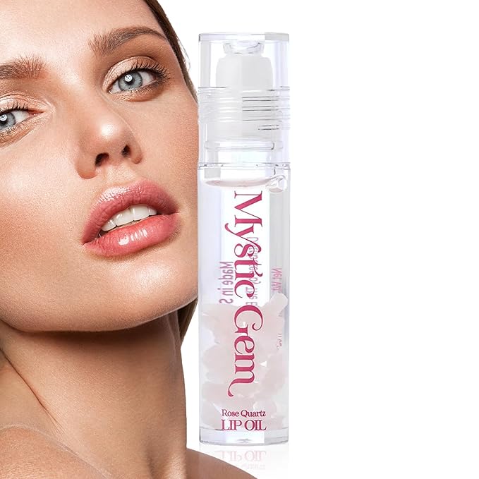 The Beauty Spy Mystic Gemstone Lip Oil, Moisturizing & Hydrating Lip Gloss - Non Sticky, Plumping Lip Oil for Dry Lips (Pink Quartz)