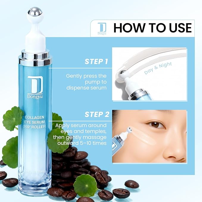 Dongyu Caffeine Under Eye Cream: Anti Aging Firming Collagen Eye Care - Puffy Eye Treatment for Beauty Enthusiasts Morning Night Daily Use (Light Blue)