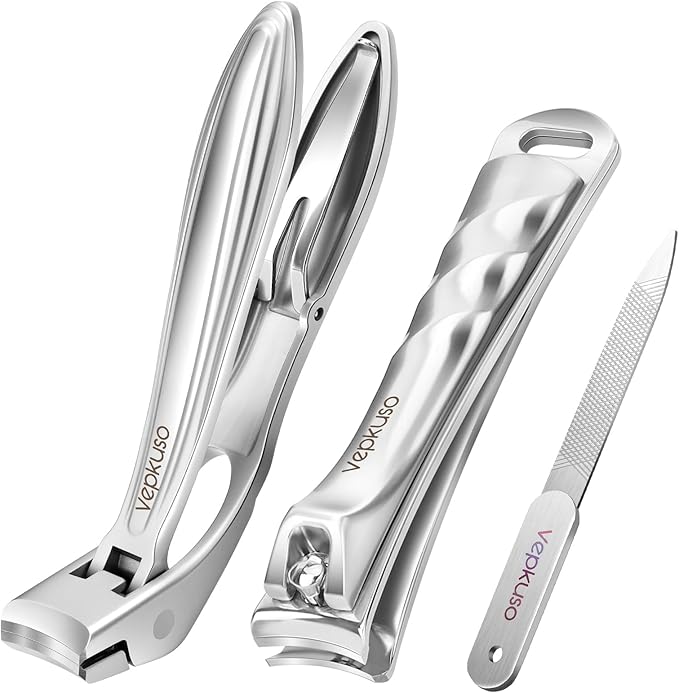 Vepkuso Toenail Clippers&Nail Clippers for Seniors Thick Nails - Professional Nail Clippers Set for Men/Women, Manicure Kit with Angled Head, Stainless Steel Toe Nail Cutter, Gift Idea