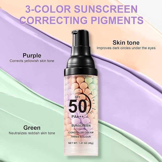 3 In 1 Primer for Face Before Makeup,SPF 50, Sunscreen One Step Color Corrector Face Isolation Cream, Blurs Imperfections Oil Control & Moisturizing Skin Tone Correcting (Purple Pink Green)