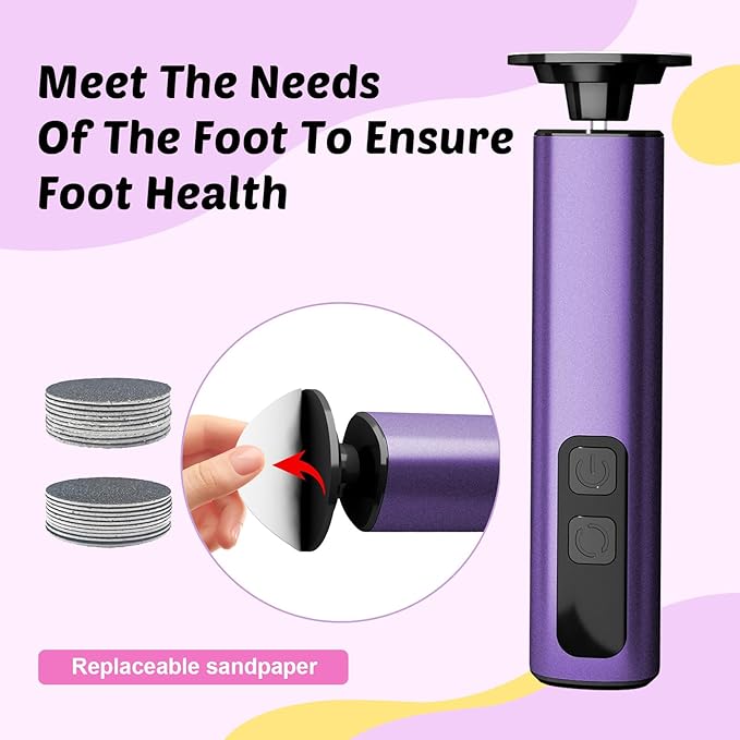 Dolcevitae Electric Foot Callus Remover & Nail File - Electric Callus Remover for Feet, 9 Adjustable Speeds, 1800mAh Rechargeable, Portable Aluminum Body w/Type-C Charging for Home & Travel (Purple)