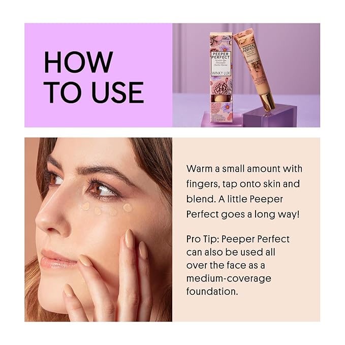 Winky Lux Peeper Perfect Under Eye Concealer, Makeup & Eye Brightener, Full Coverage Concealer for Dark Circles, Color Corrector & Eye Primer, With Collagen, Hyaluronic Acid & Vitamin E (Light Medium)