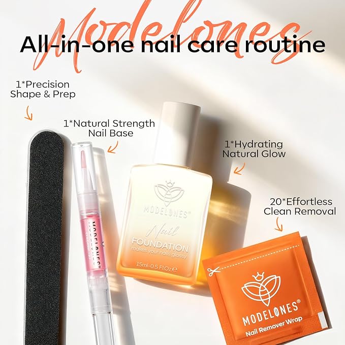 Modelones Nail Strengthener Kits White Nail Polish Remover Pads Cuticle Oil Pen for Nail Repair Hardener for Damaged Nails Growth DIY Nail Manicure Kits 23 Pcs Nail Care Kits for Women 15Ml