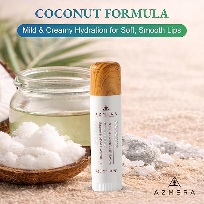 Azmera Coconut Lip Balm - Organic Shea Butter from Ghana Chapstick for Dry Chapped Lips - Natural Coconut Oil Lip Moisturizer - Made in USA - 6g